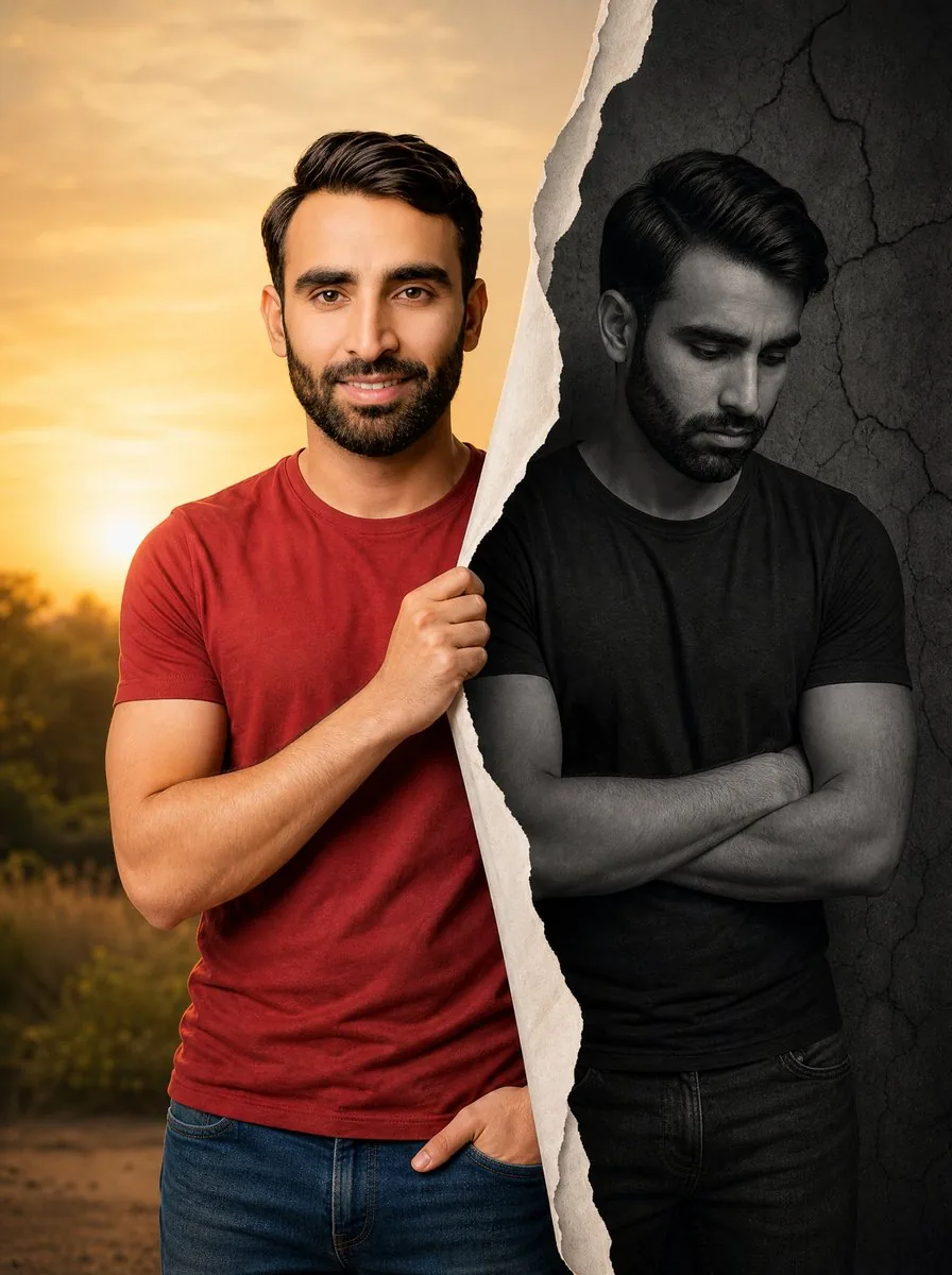 Conceptual Dual Mood Symbolic Portrait reference