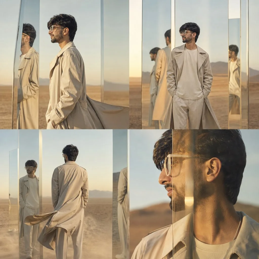 High-Concept Desert Mirror Fashion Photography reference