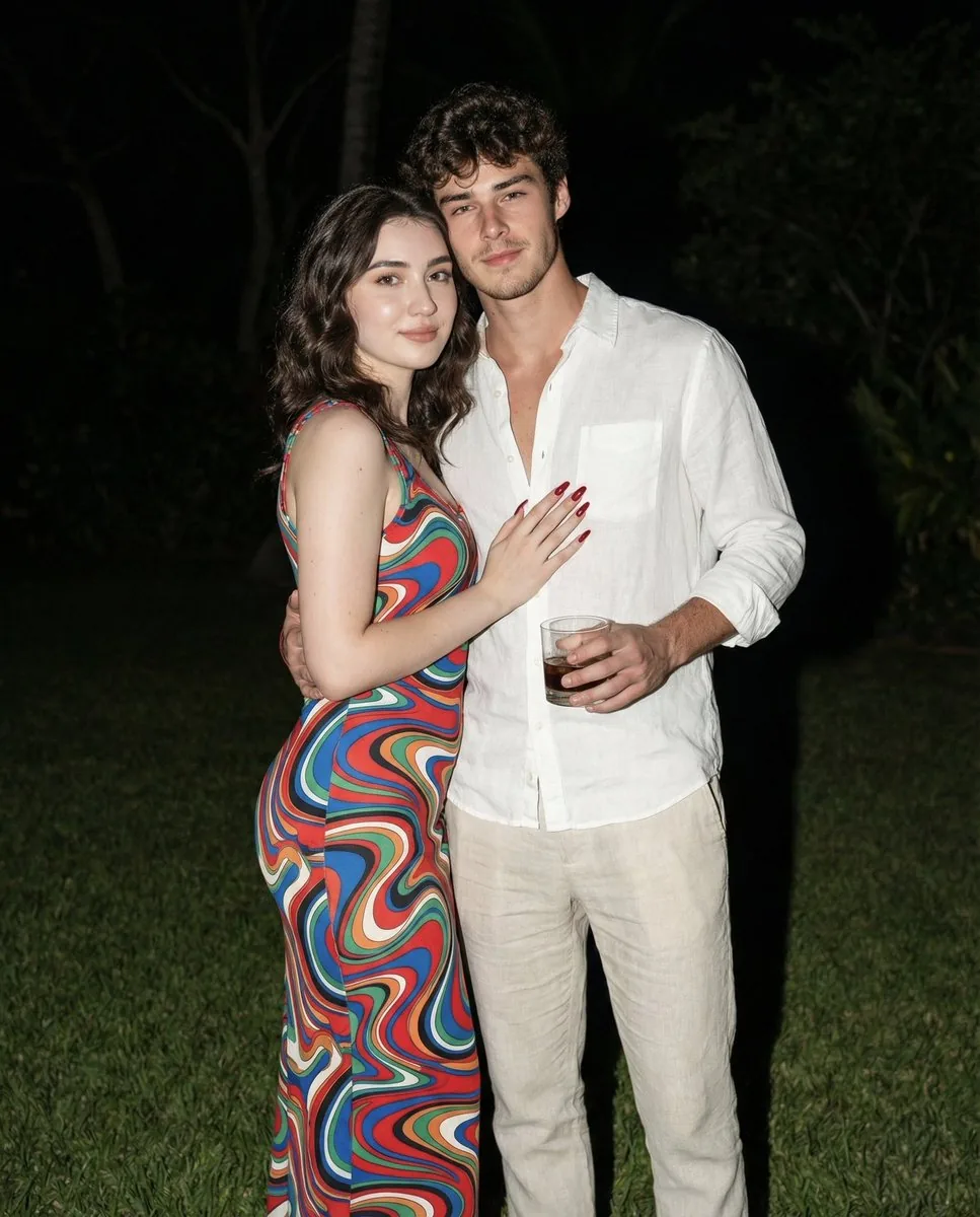 Nighttime Lifestyle Couple Portrait with Direct Flash Prompt - Nano Banana Pro AI Prompt for Social Media Post reference