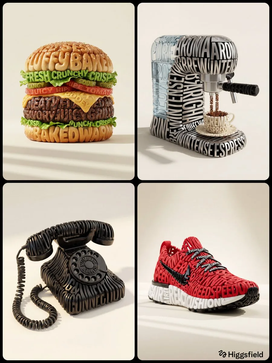 Hyper-Realistic 3D Typographic Sculpture Product Concept - Nano Banana Pro AI Prompt for Product Marketing reference