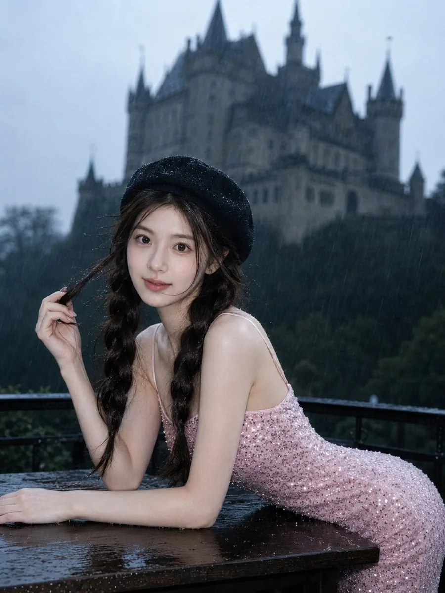Gothic Rainy Castle Cinematic Portrait reference