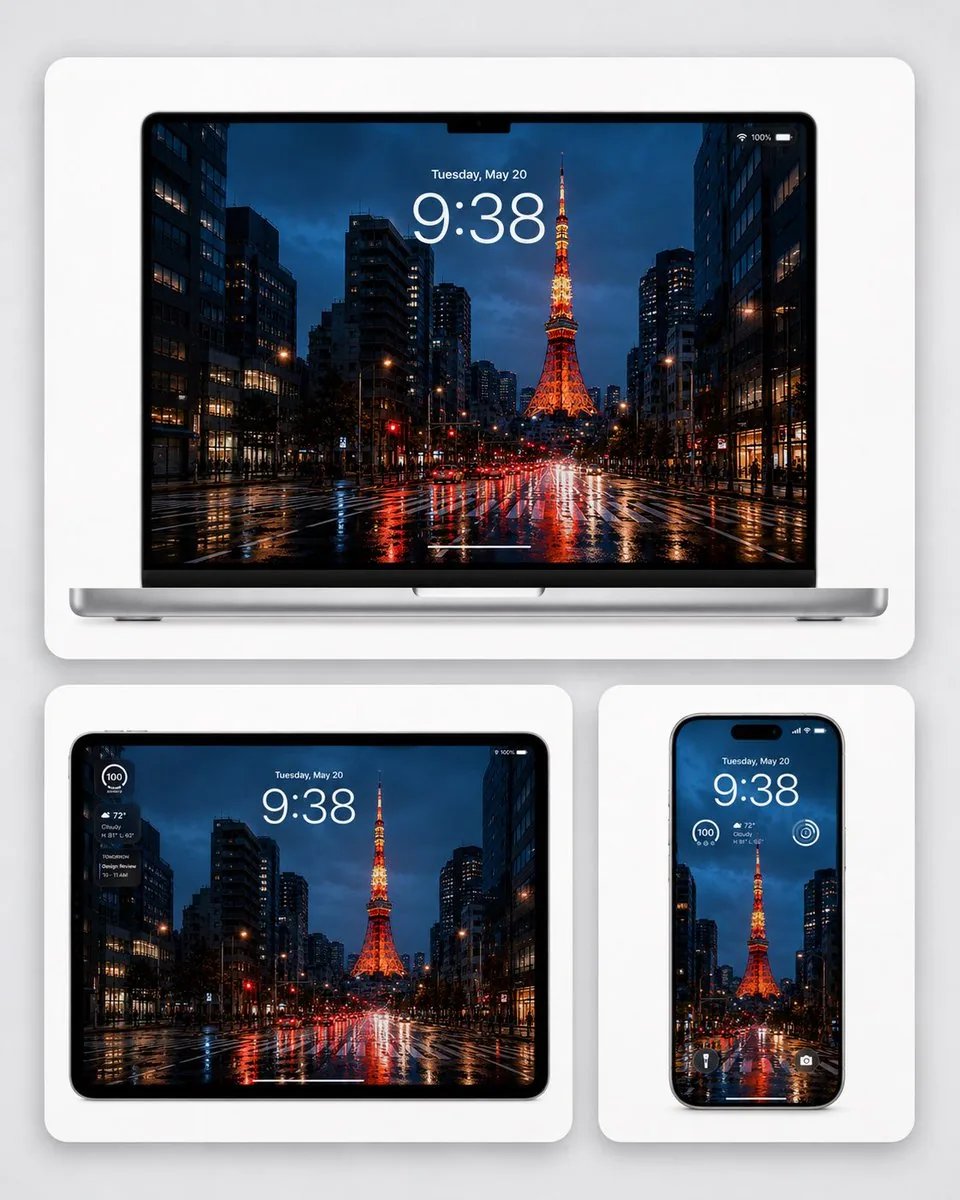 Rainy Tokyo Tower Device Mockup reference