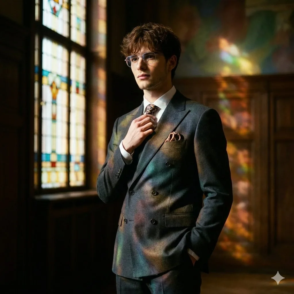 Retro Art Deco Suit Editorial - Nano Banana Pro AI Prompt for Product Marketing reference