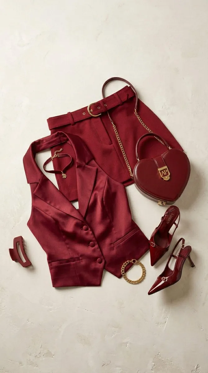 Crimson Fashion Editorial Studio Look Integration Prompt - Nano Banana Pro AI Prompt for Product Marketing reference