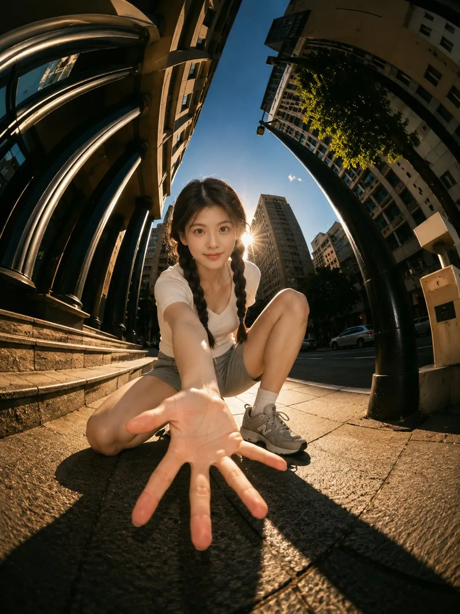Cinematic Fisheye Urban Portrait reference