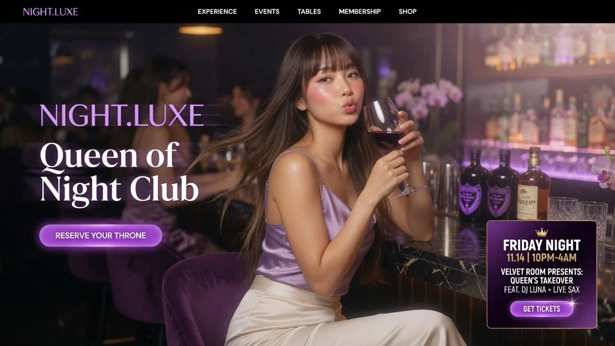 Luxury Nightclub Landing Page reference