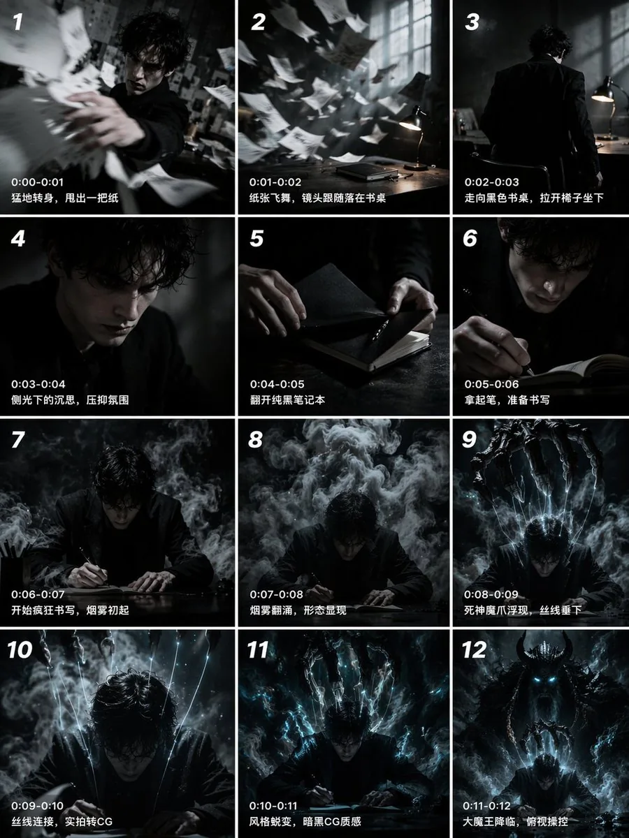 12-Panel Cinematic Storyboard Grid reference