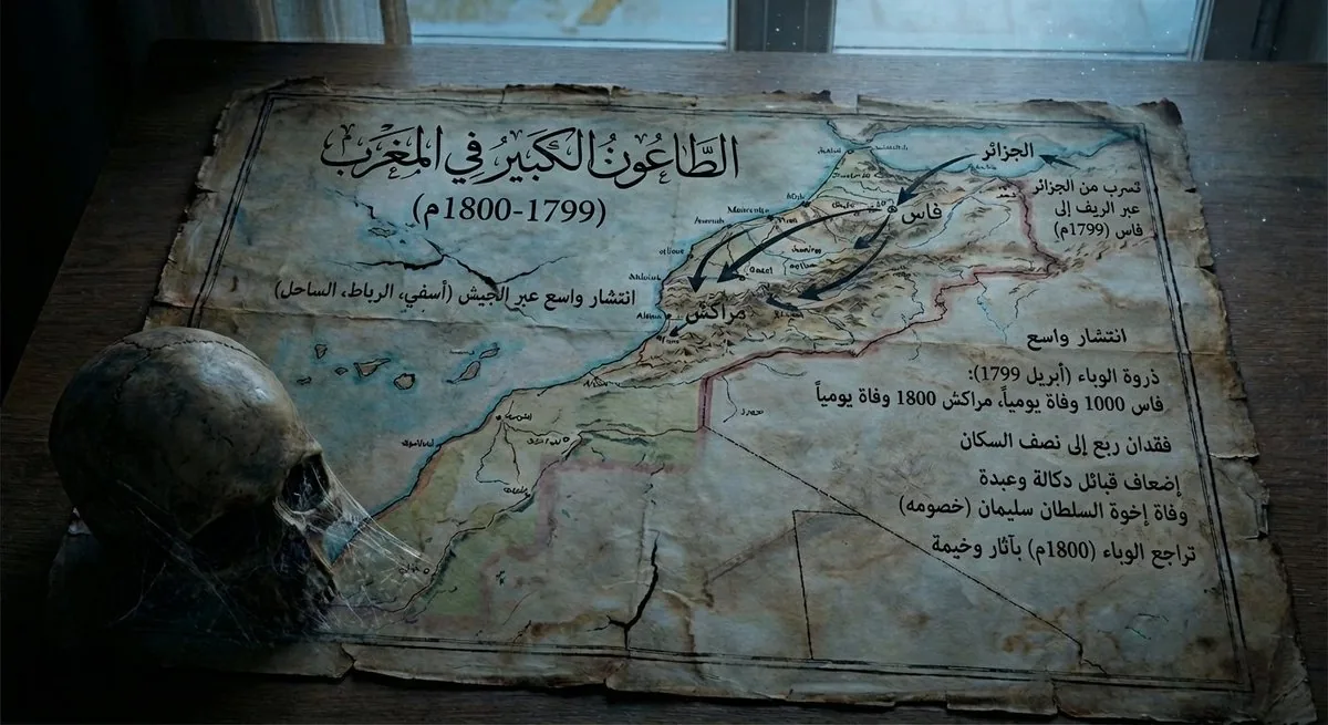 Map of Morocco in 1799–1800 with plague spread reference