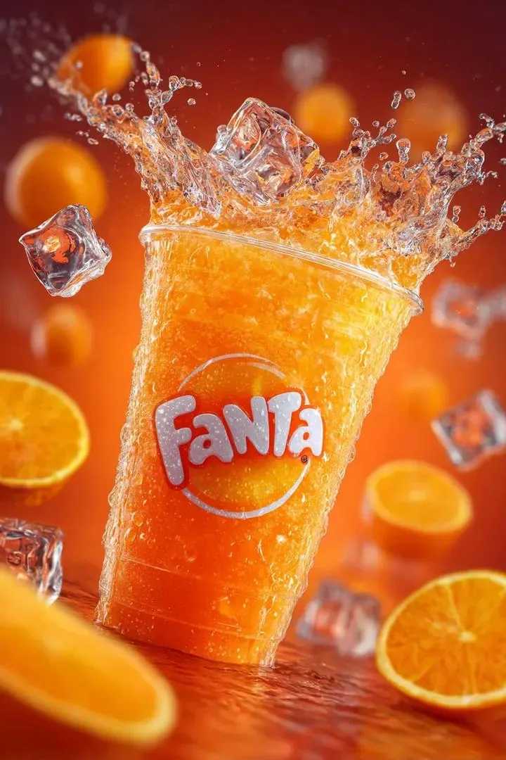 Fanta Soda Product Photography with Splashes reference