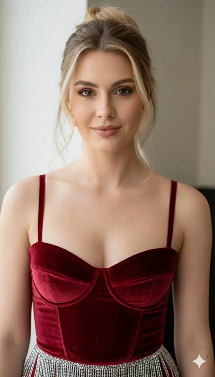 8K Ultra-High Definition Editorial Portrait in Ruby Red Velvet - Nano Banana Pro AI Prompt for Social Media Post reference