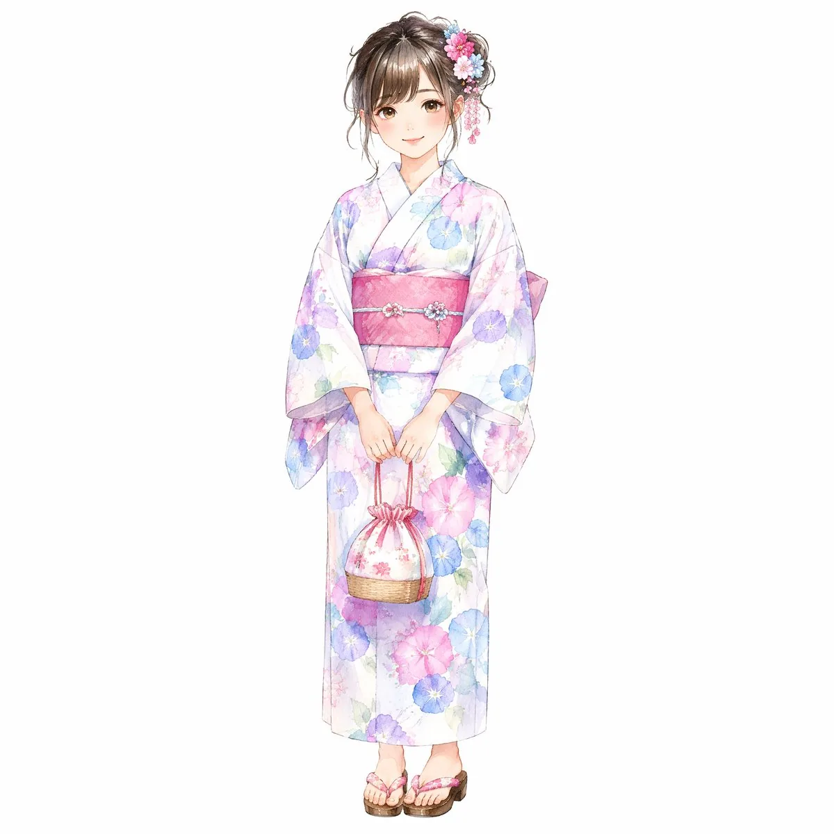 Pastel Floral Yukata Girl reference