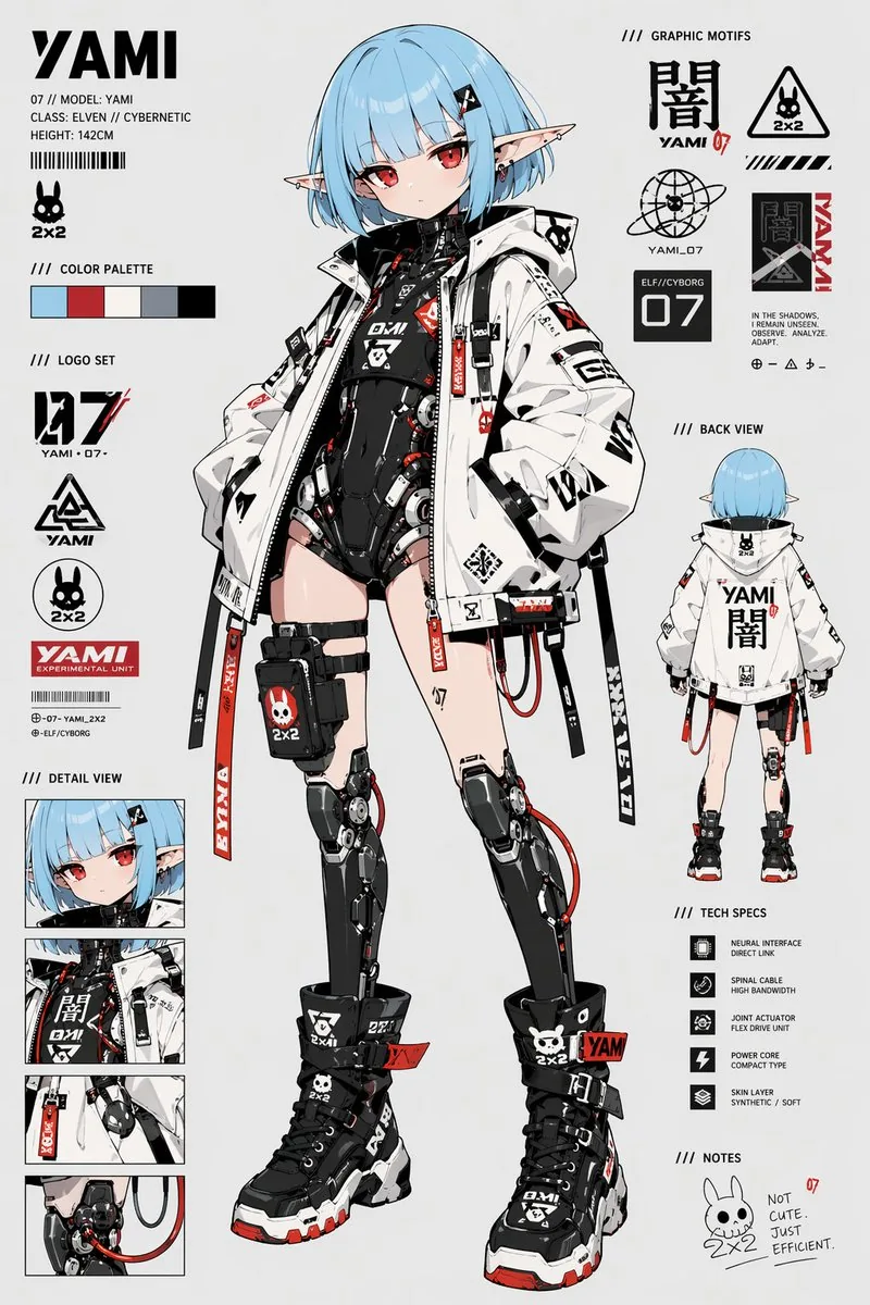 Cyberpunk Elf Android Reference Sheet reference