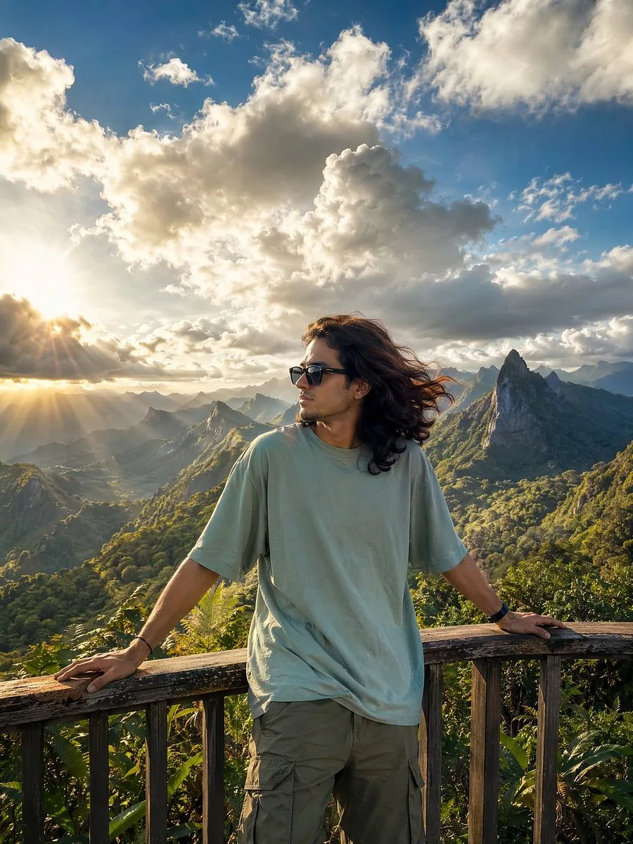 Golden Hour Mountain Viewpoint Portrait reference