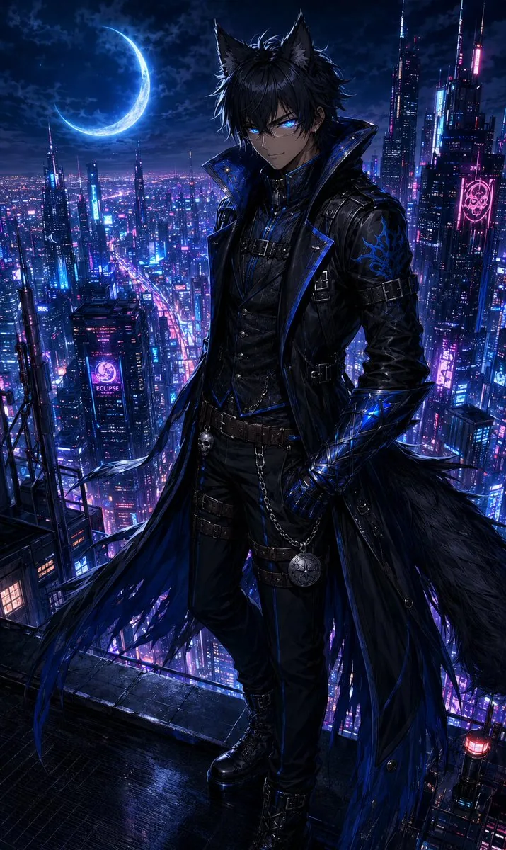 Neon Rooftop Character Portrait reference