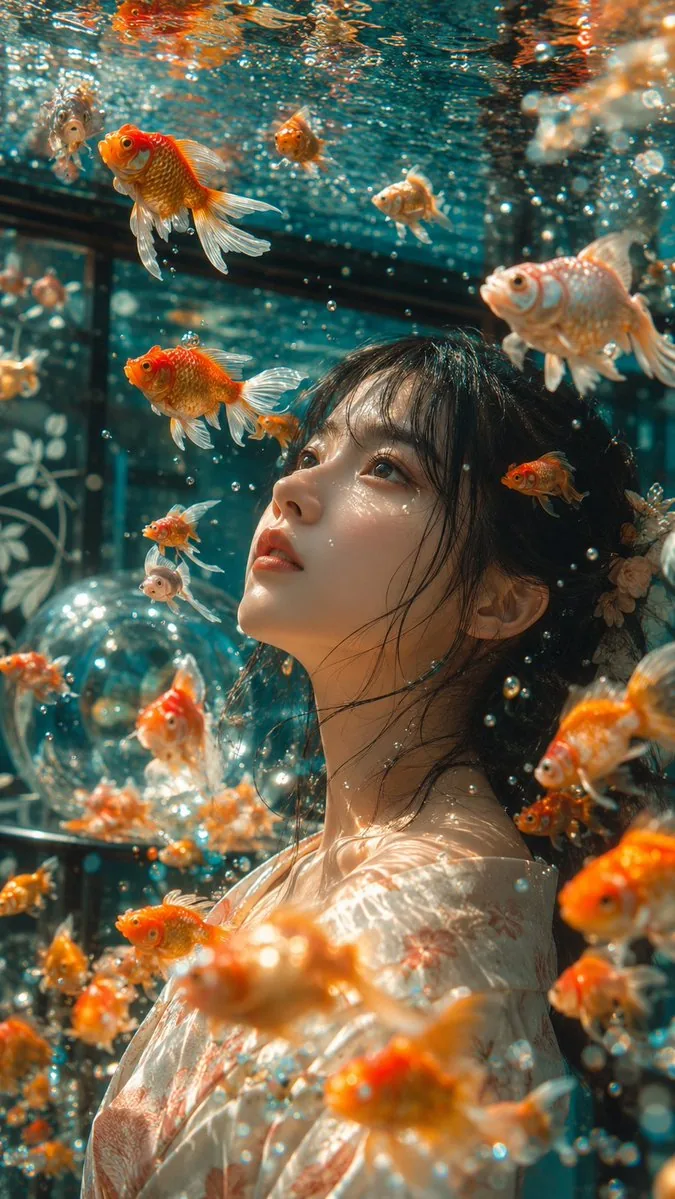Japanese Goldfish Aquarium Portrait reference