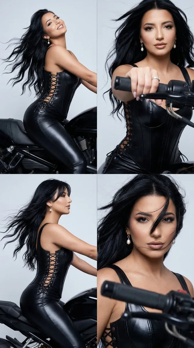Luxury Editorial Motorcycle Femme Fatale Grid - Nano Banana Pro AI Prompt for Social Media Post reference