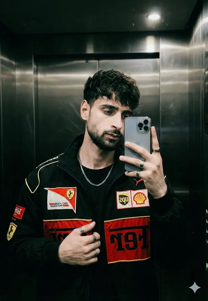 Cinematic mirror selfie in a stainless-steel elevator - Nano Banana Pro AI Prompt for Social Media Post reference