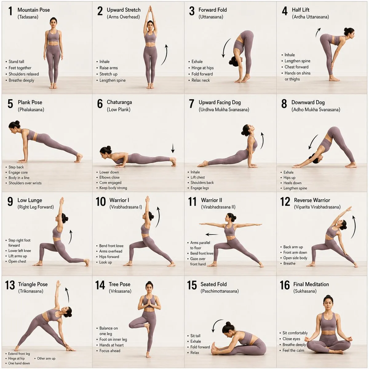 16-Panel Yoga Instructional Storyboard reference