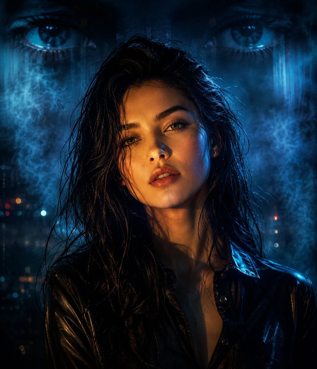 Cyberpunk Split Lighting Portrait reference