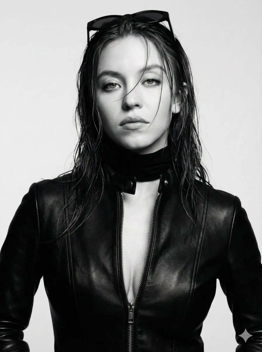 Monochrome Cinematic Fashion Portrait (Billie Eilish Likeness) - Nano Banana Pro AI Prompt for Product Marketing reference