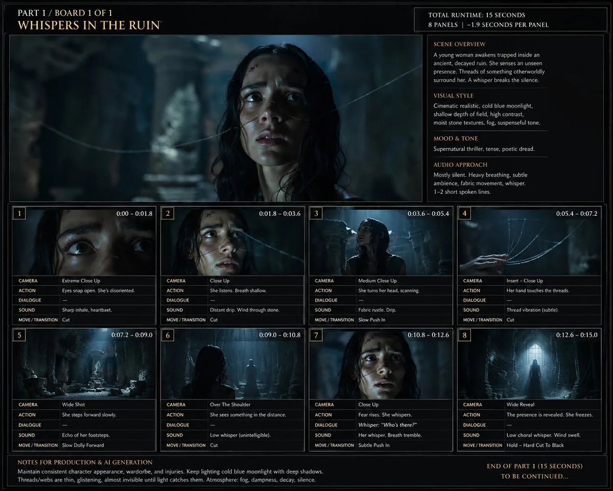 Whispers in the Ruin Storyboard reference