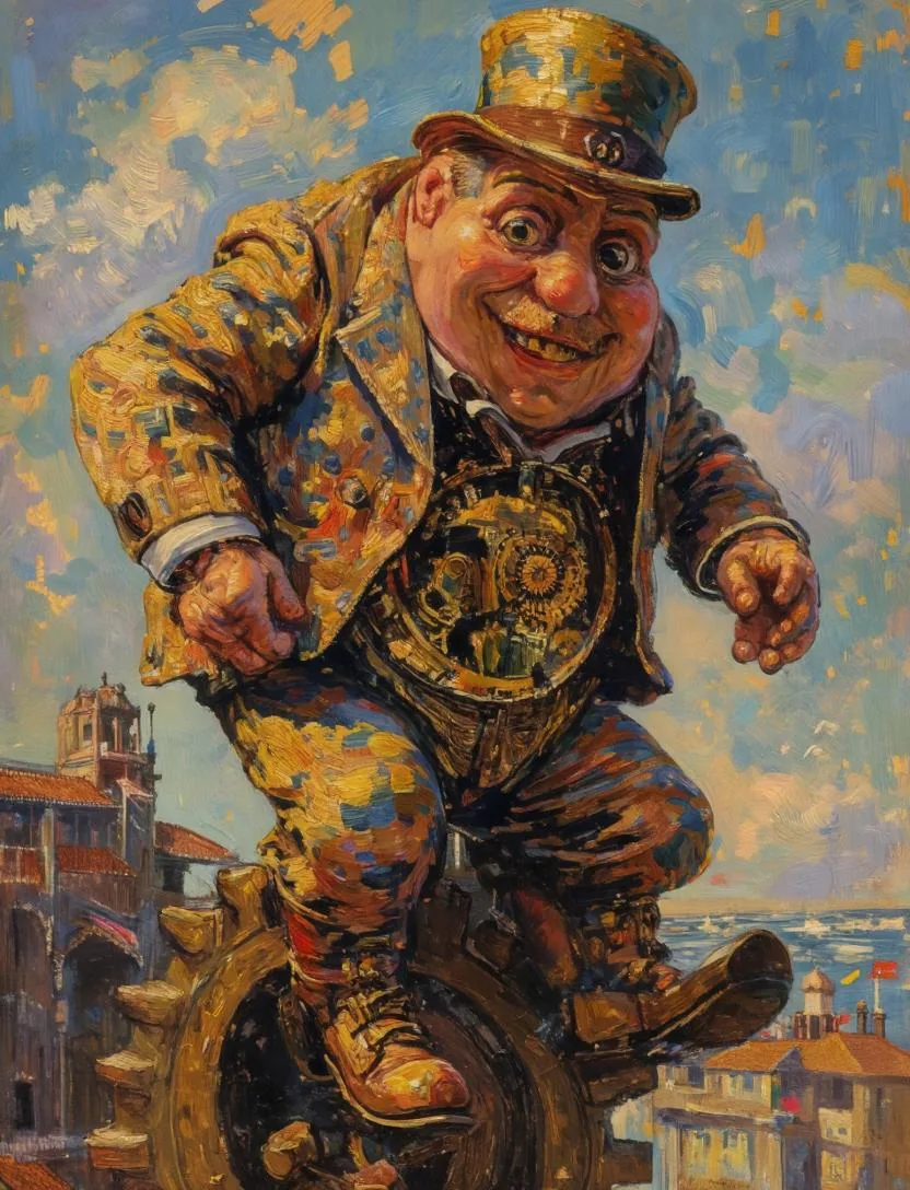 Surreal Clockwork Gentleman on a Gear reference