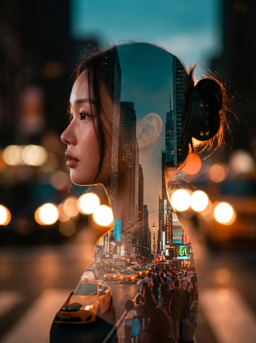 Double Exposure City Portrait reference
