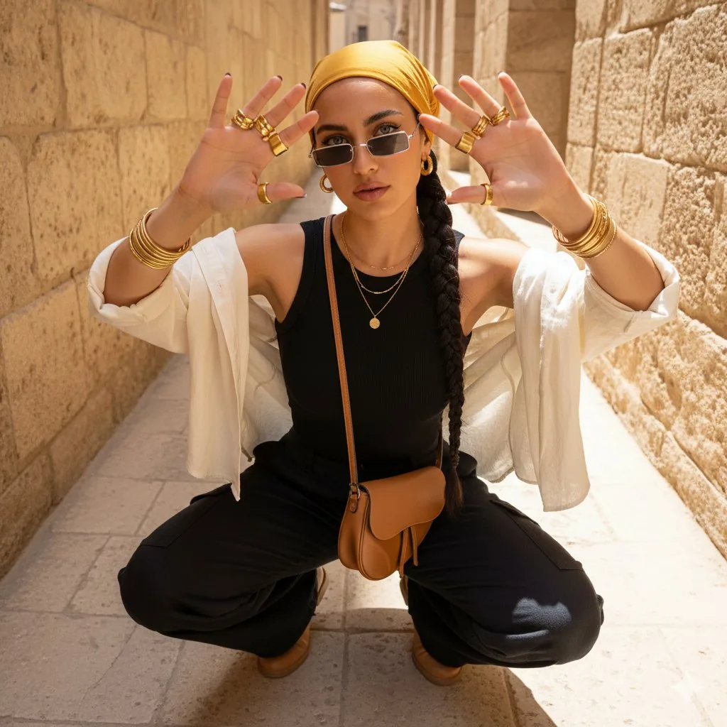 Desert-Chic Fashion in a Stone Alleyway - Nano Banana Pro AI Prompt for Social Media Post reference