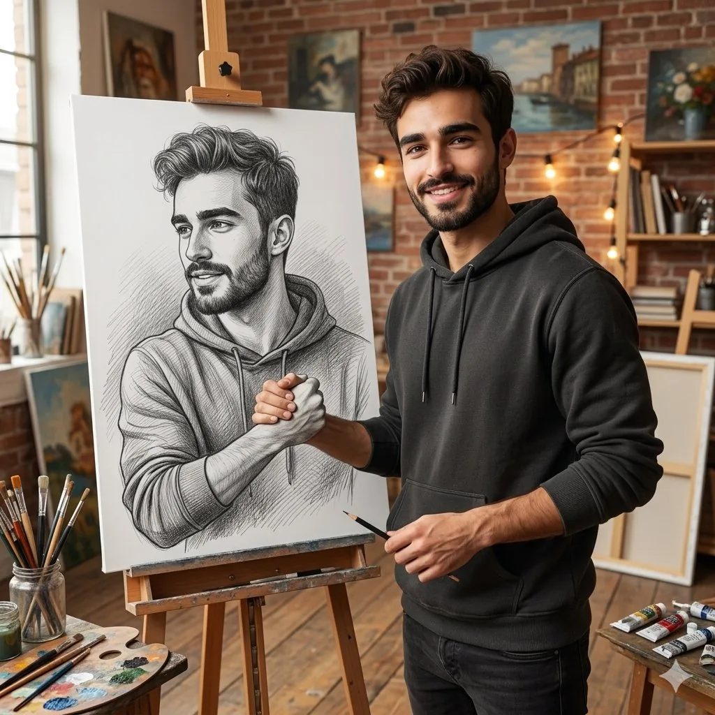 Realistic Artist Studio Sketch Interaction reference