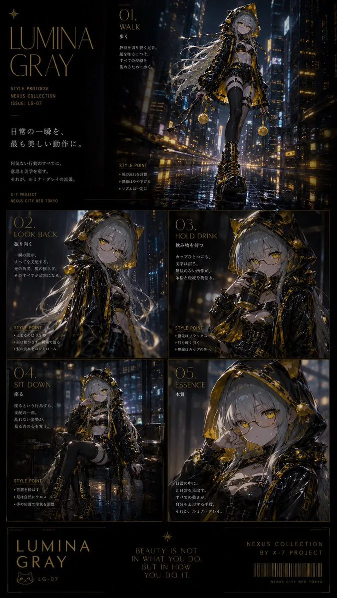Lumina Gray Cyberpunk Fashion Editorial reference