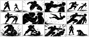 Ultra-Wide Anime Battle Storyboard