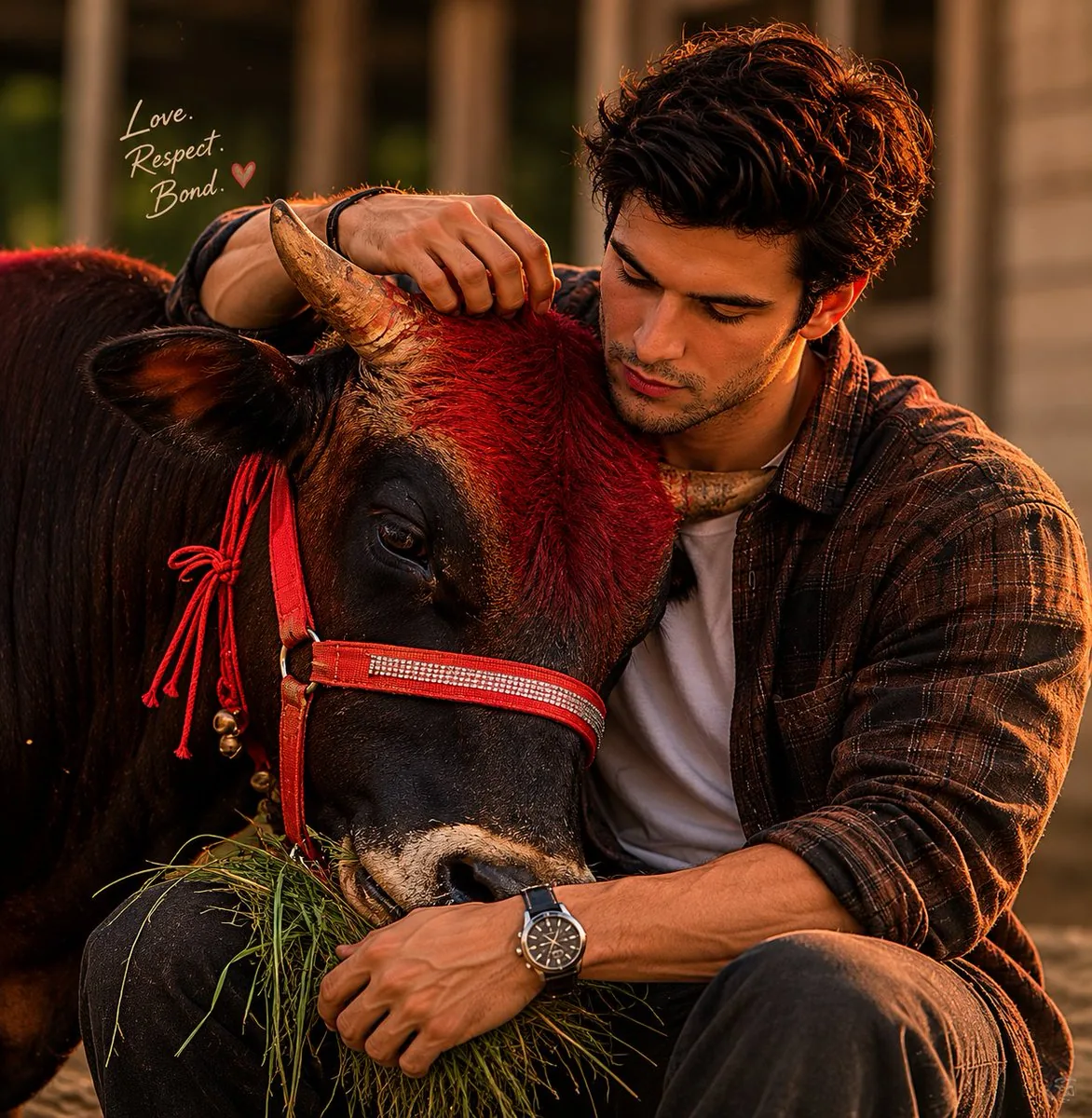 Man and Bull Emotional Bond Portrait reference