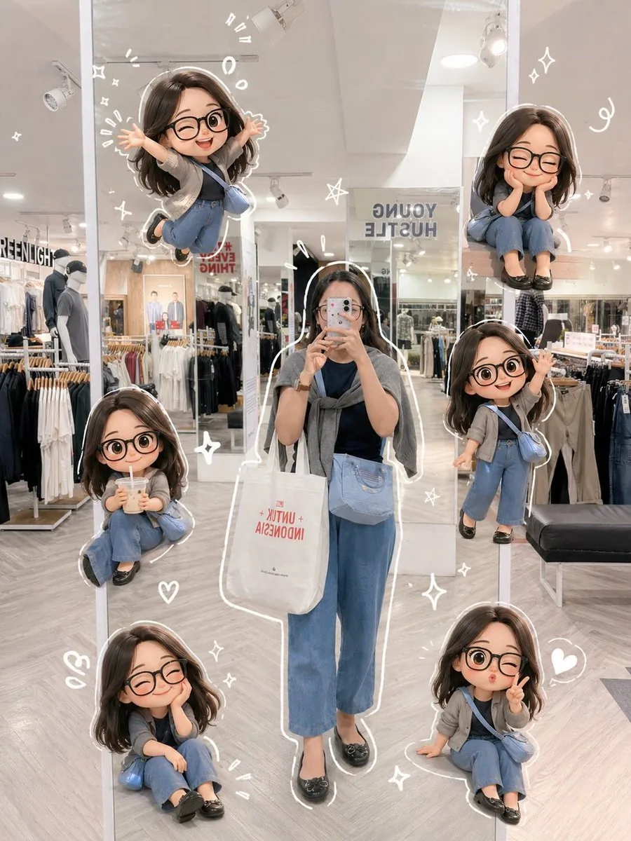 Chibi Mirror Selfie with Kawaii Doodles - Nano Banana Pro AI Prompt for Social Media Post reference