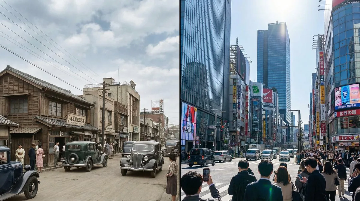 Split-screen time-lapse of same location by coordinates reference