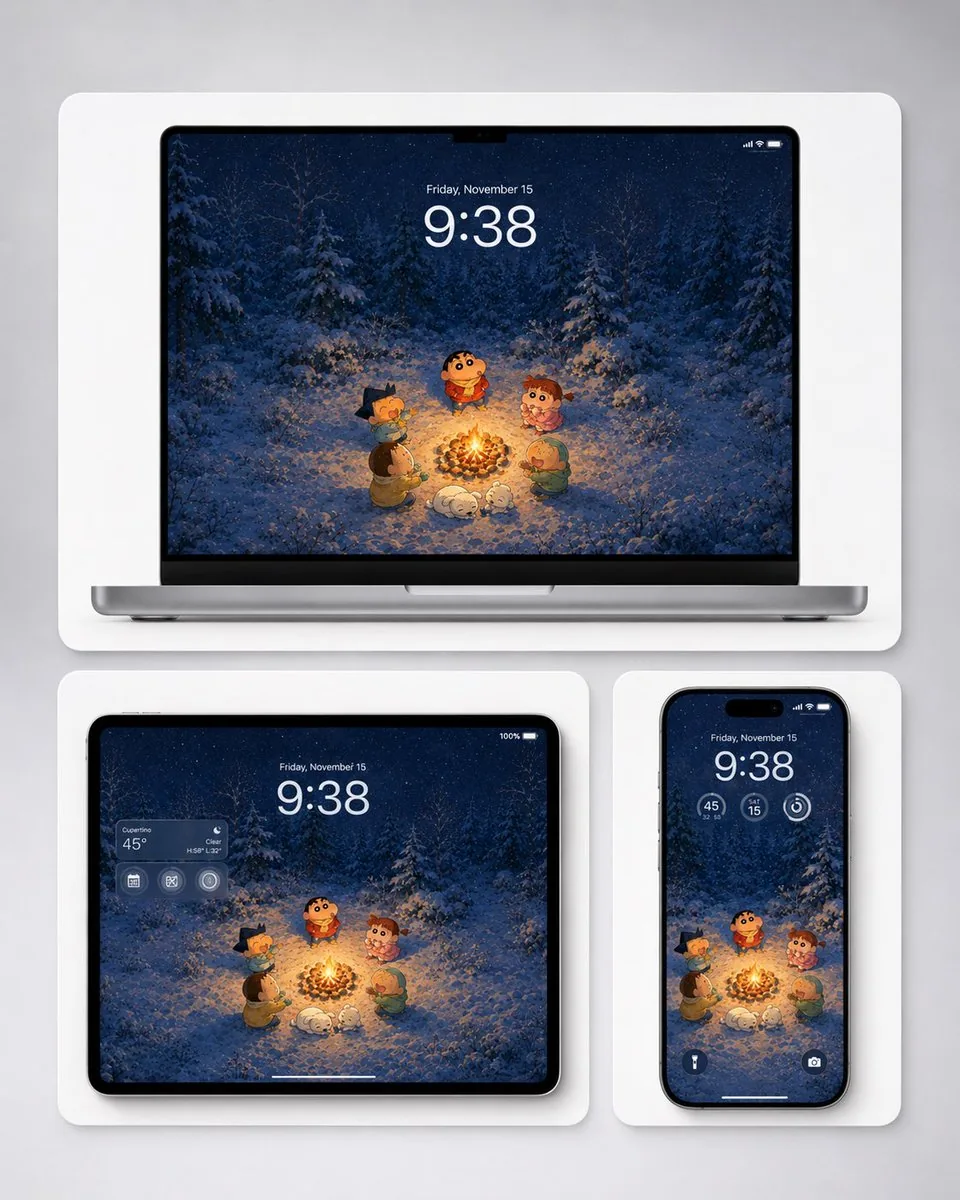 Winter Campfire Wallpaper Device Mockup reference