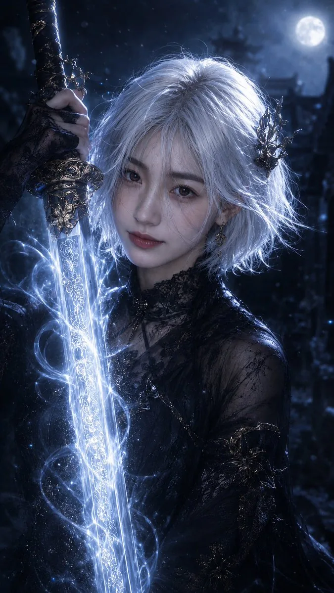 Moonlit Dark Fantasy Sword Maiden reference