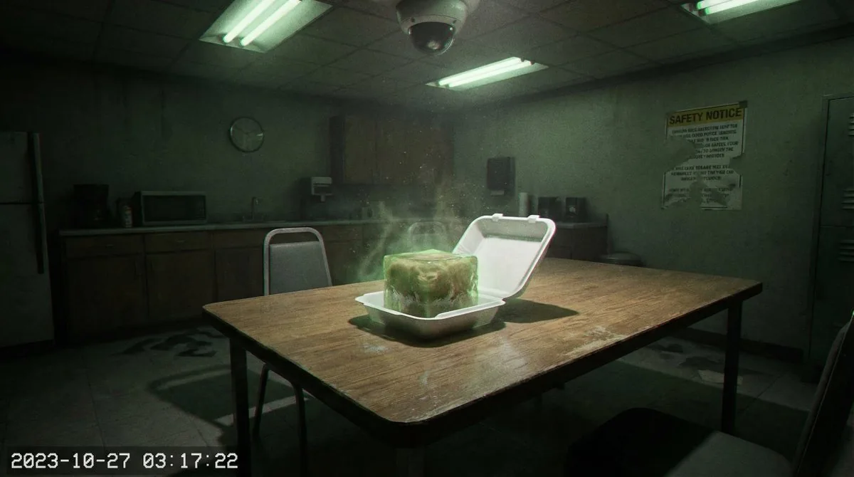 Forensic Surrealist Photography Prompt for Liminal Breakroom Incident - Nano Banana Pro AI Prompt for Comic / Storyboard reference