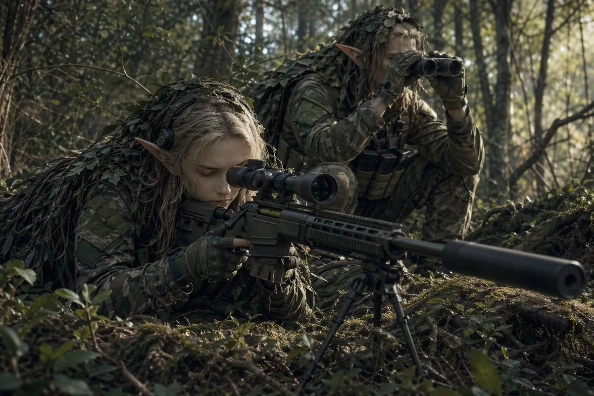 Elf Sniper Team in Forest Ambush reference