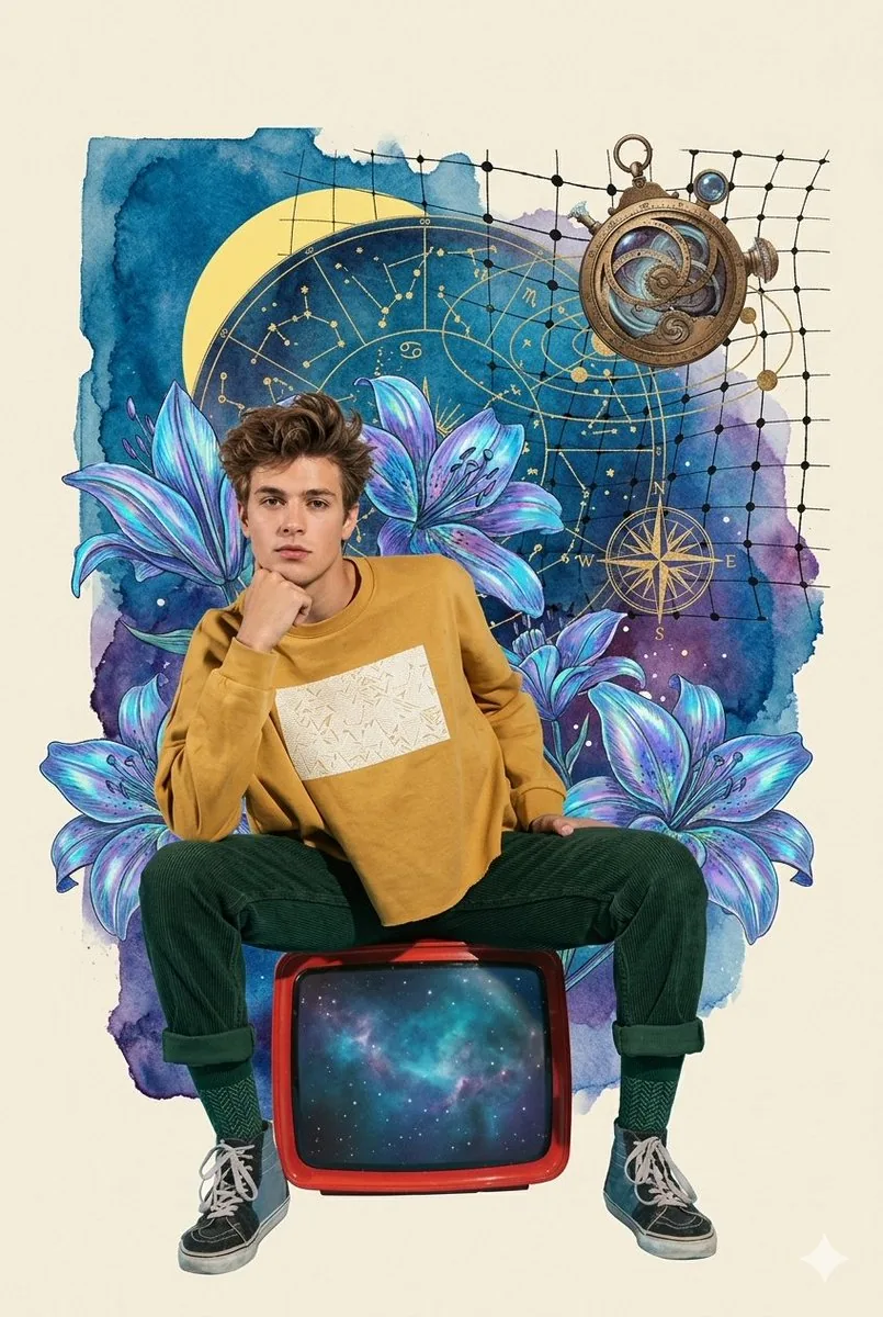 Retro Cosmic Watercolor Collage reference