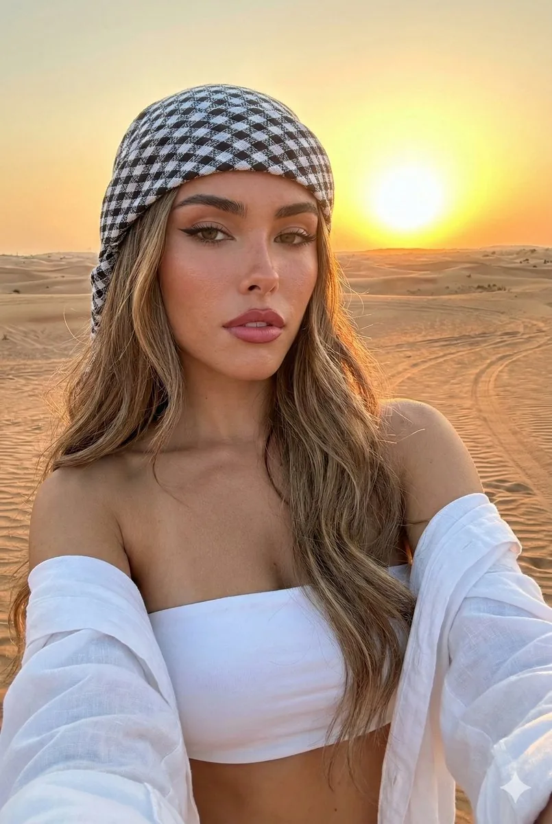 Madison Beer Desert Selfie Portrait Prompt - Nano Banana Pro AI Prompt for Social Media Post reference