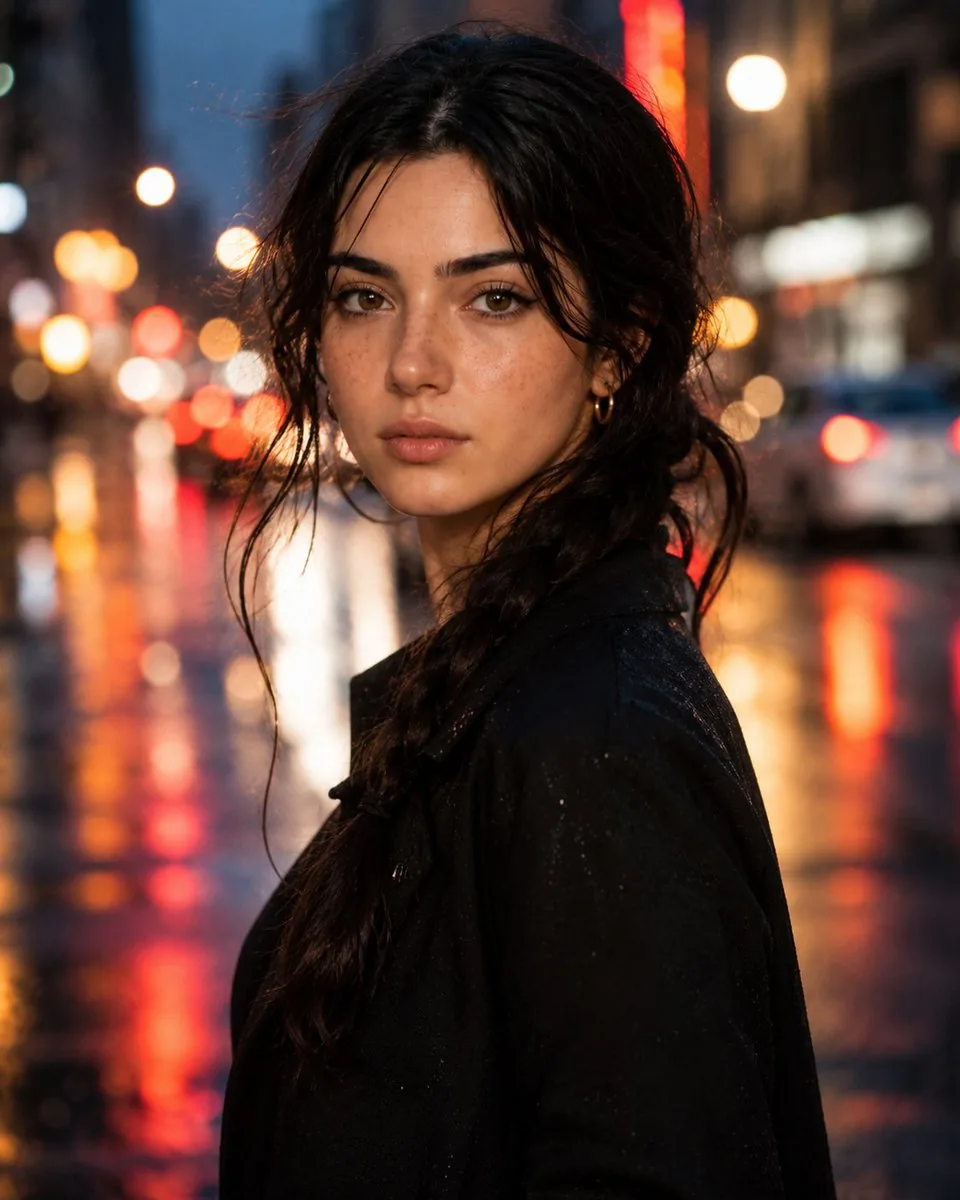 Hyperrealistic Rainy City Portrait reference