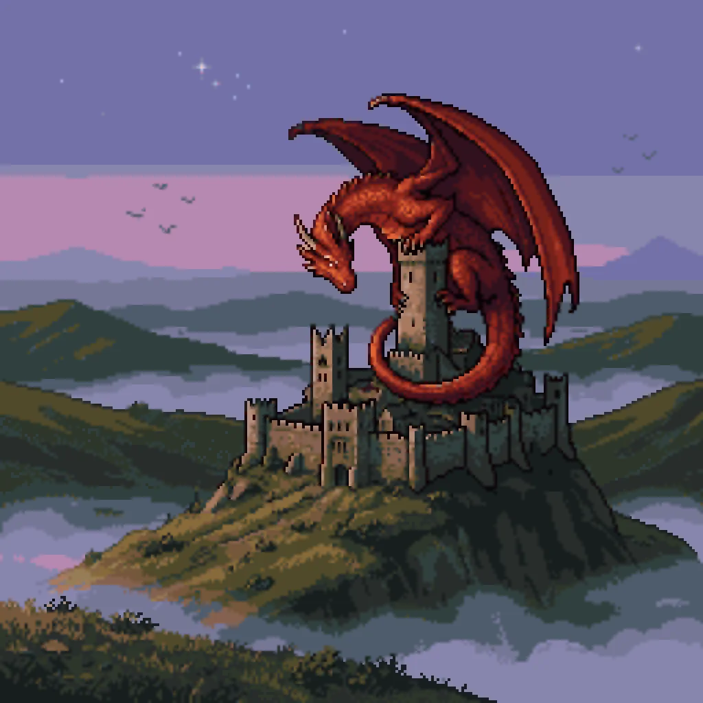 Pixel Art Dragon on Castle reference