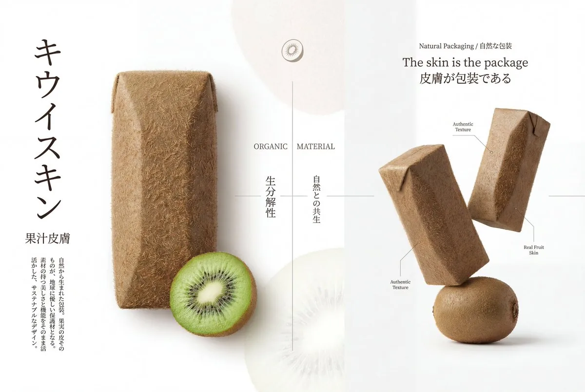 Premium Japanese-Style Kiwi Juice Skin Packaging Poster - Nano Banana Pro AI Prompt for Product Marketing reference