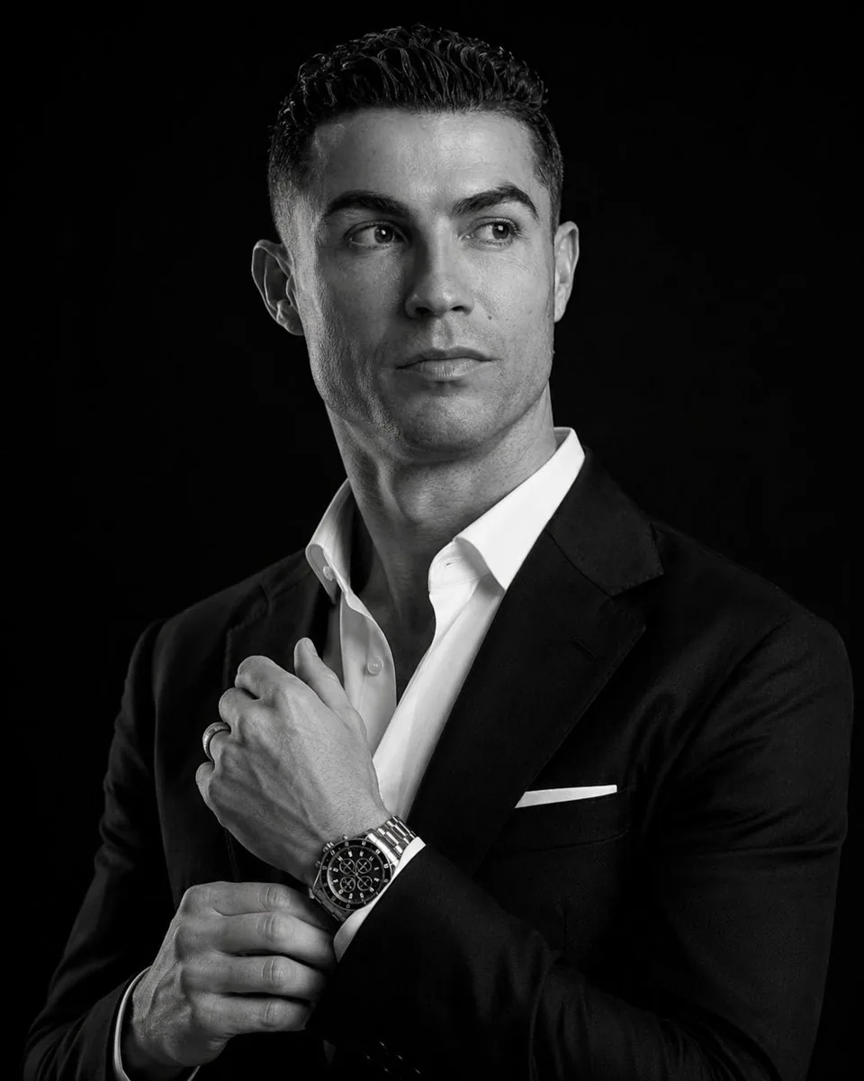 Cinematic Black and White Luxury Suit Portrait reference