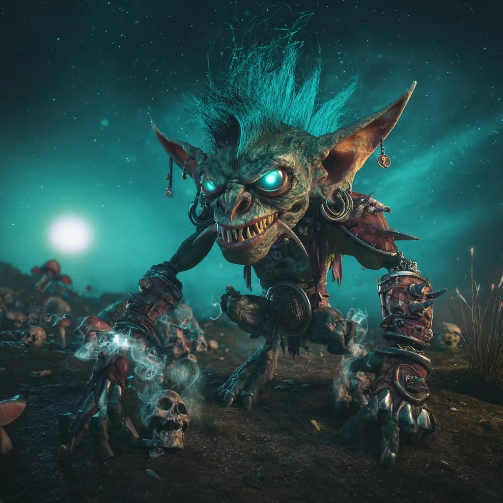 Cinematic Teal Goblin Warrior reference