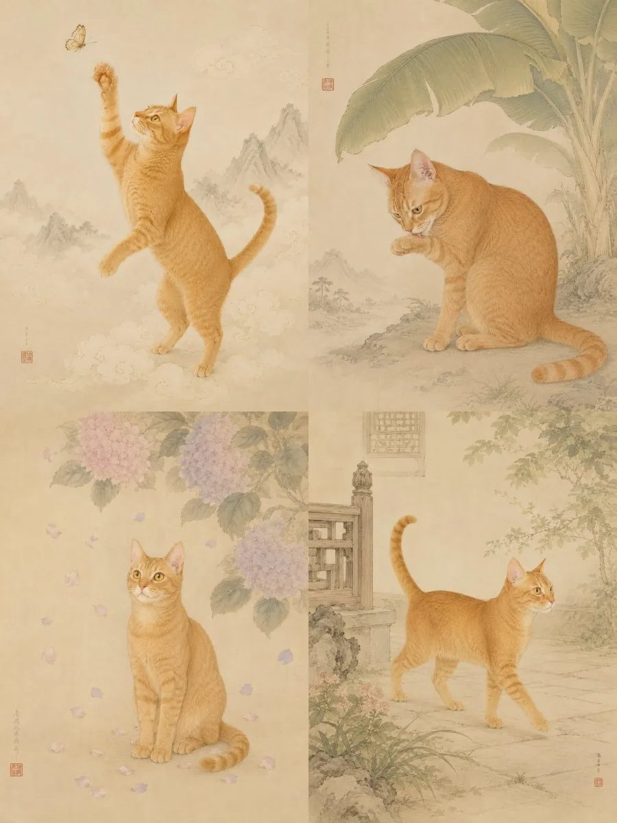 Oriental Gongbi Style Pet Portrait reference