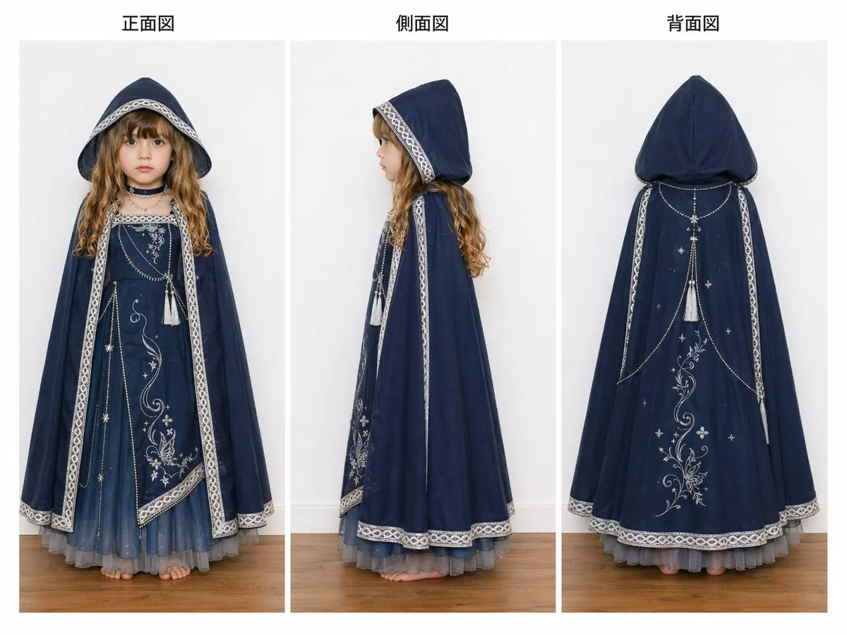 Three-View Hooded Fantasy Dress Sheet reference