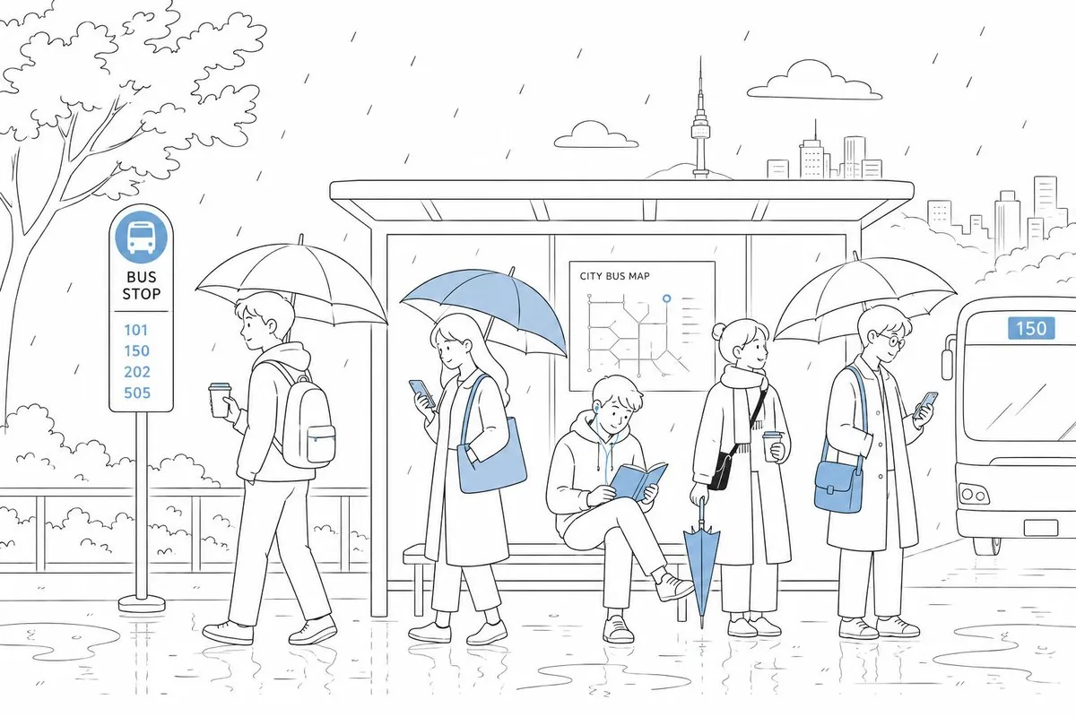 Cute Rainy Bus Stop Commute reference