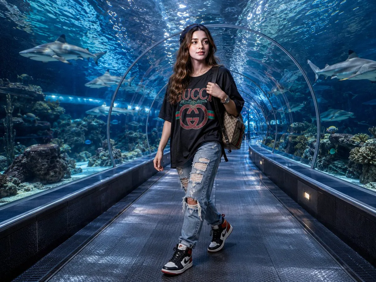 Luxury Streetwear Shark Tunnel Portrait reference