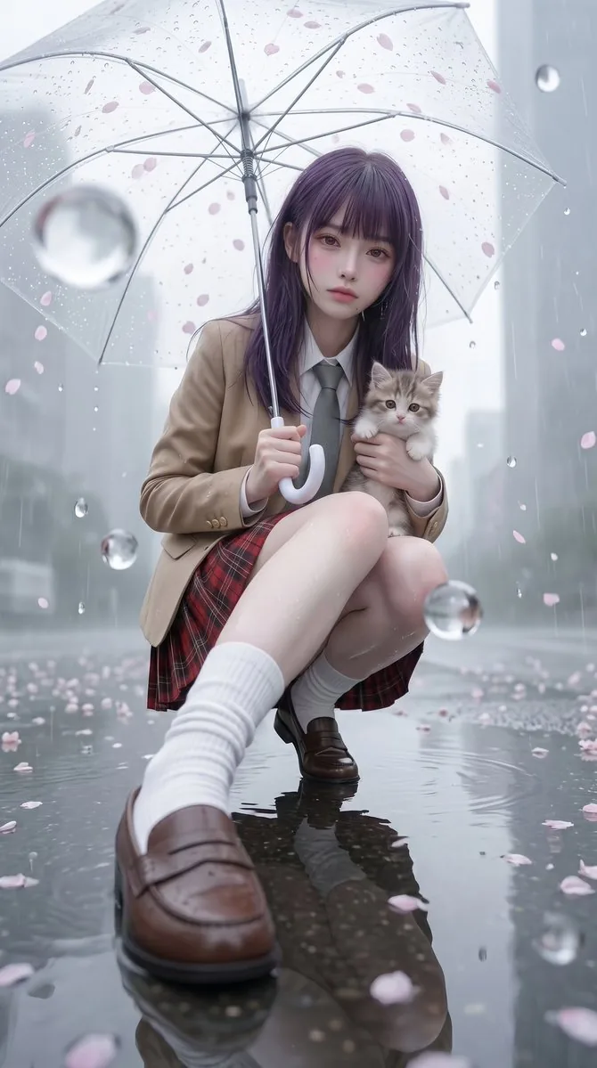 Rainy Sakura Schoolgirl Portrait reference